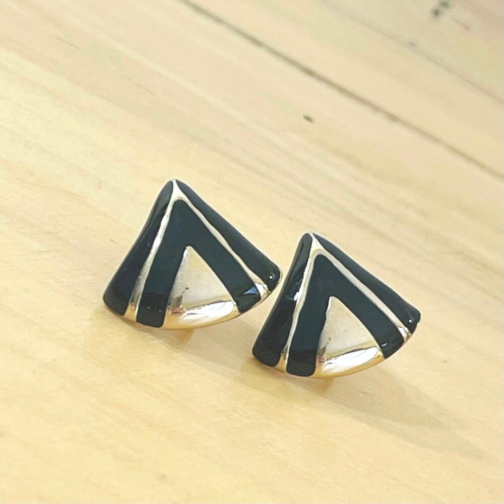 Vtg Avon Earrings Geometric 80s Clip-on Art Deco Avant Garde